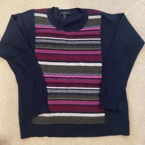 J. Crew navy sweater with colorful stripe